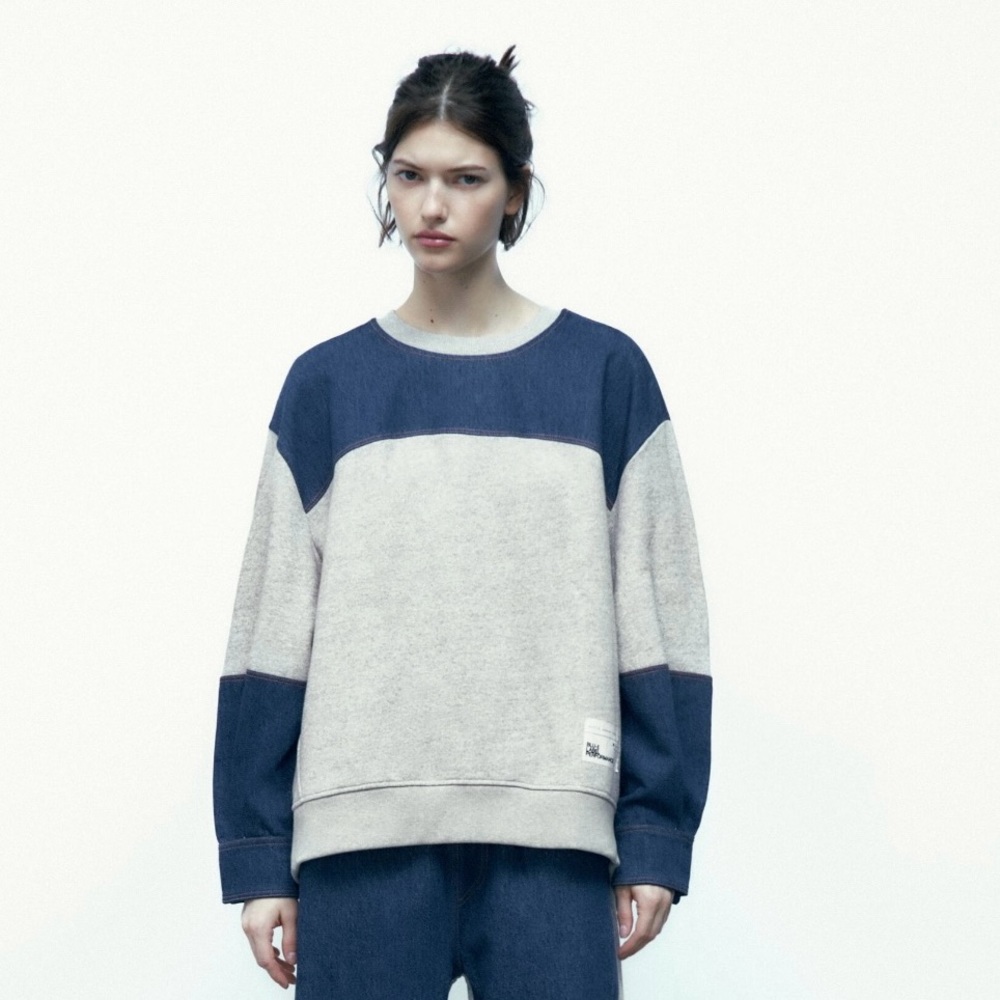 NEW | Zara Denim Sweatshirt - Gray / Blue Colorblock - new with tags